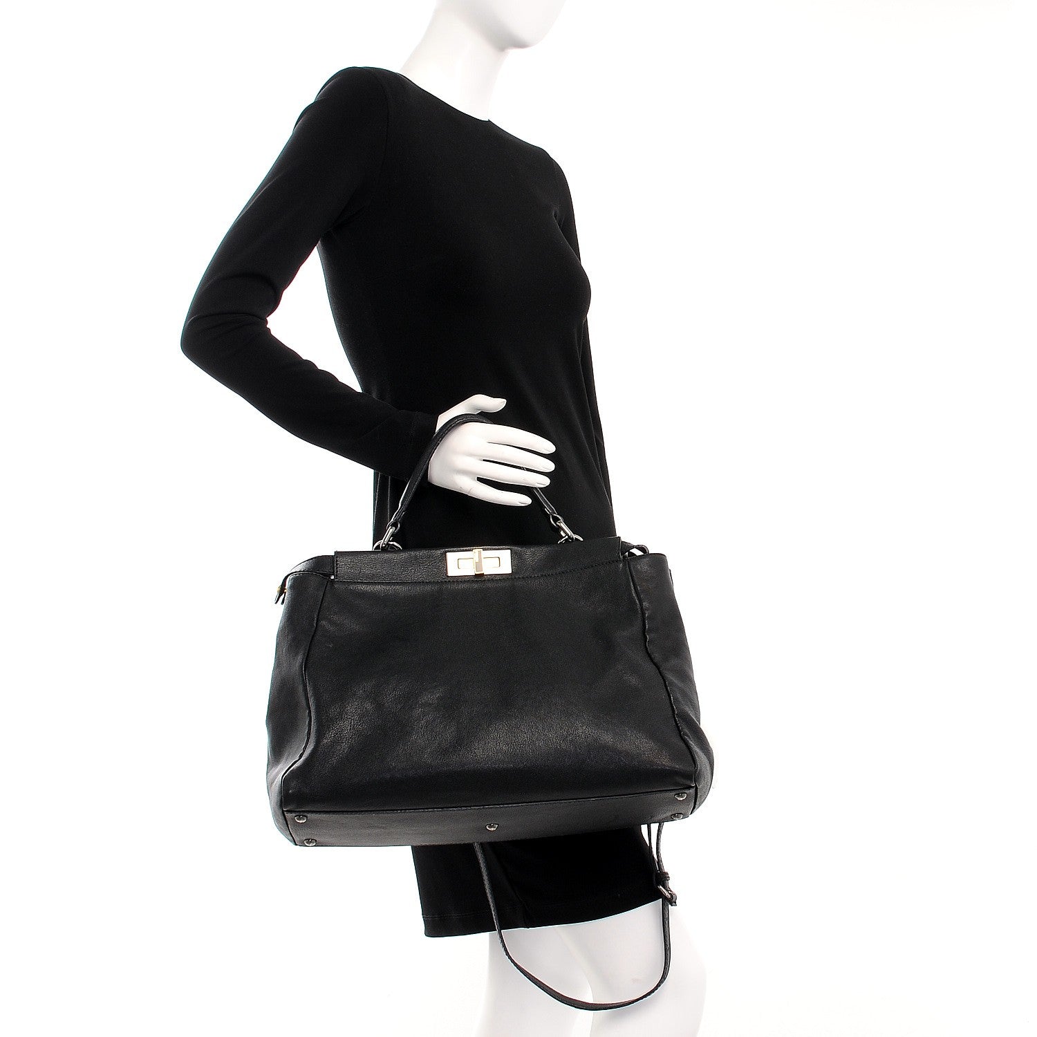 Fendi Goatskin Zucca Large Peekaboo Iconic Satchel Black Tobacco 3 of 9