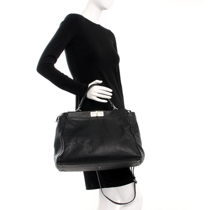 Fendi Goatskin Zucca Large Peekaboo Iconic Satchel Black Tobacco 3 of 9