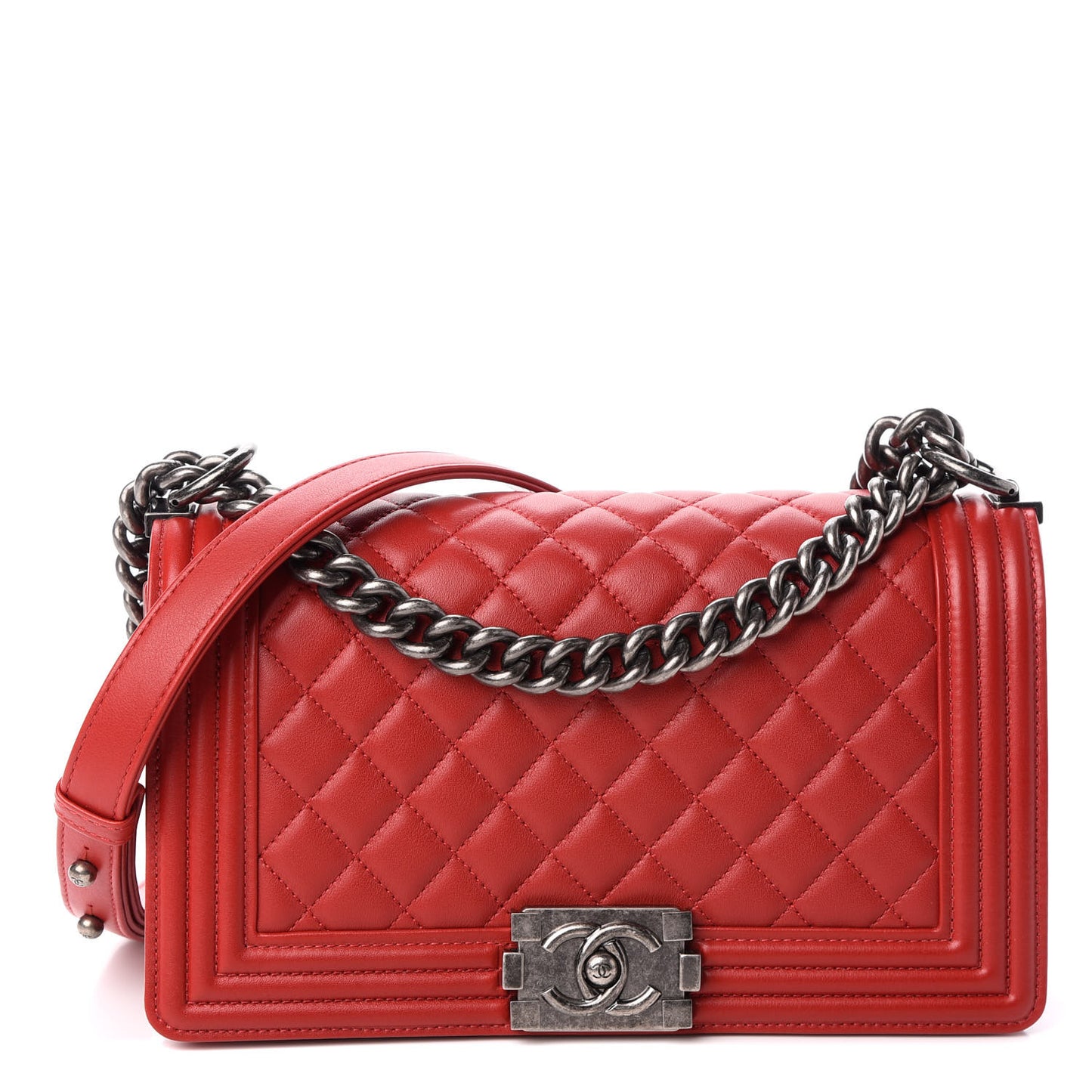 Calfskin Quilted Medium Boy Flap Red