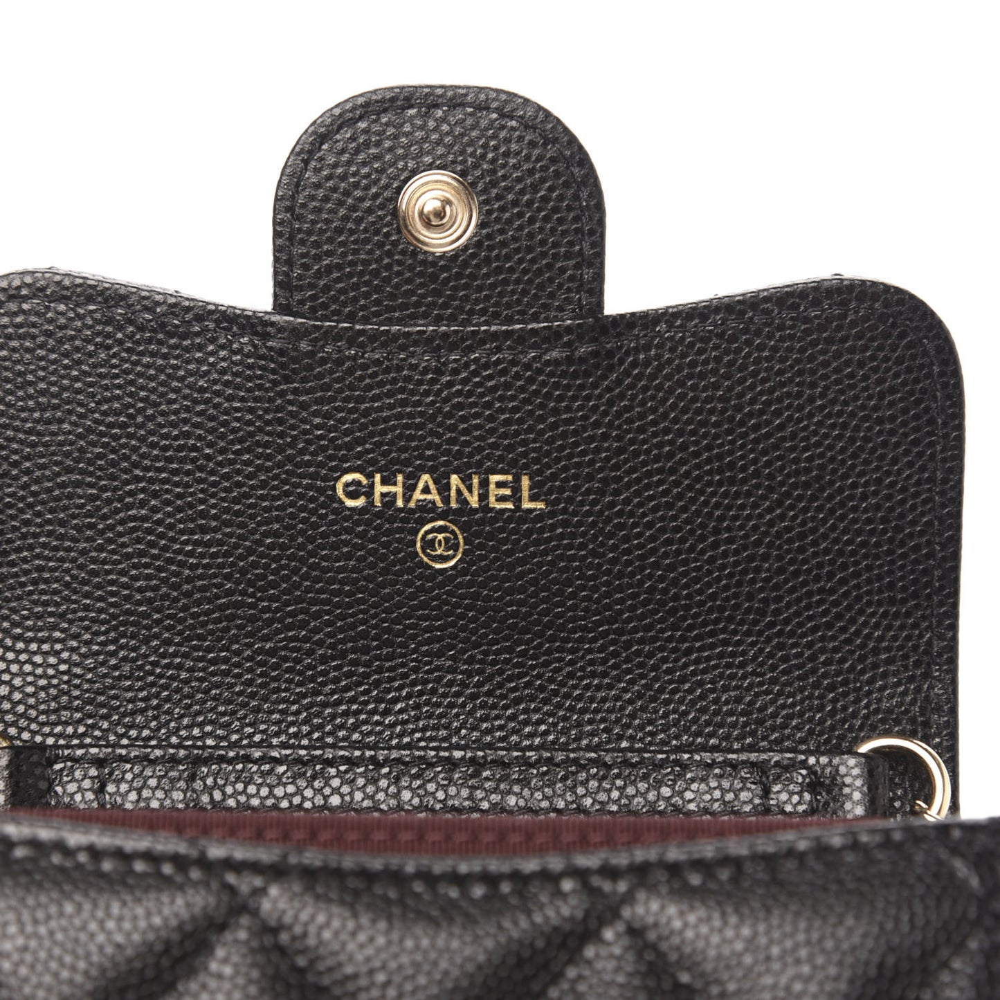 Caviar Quilted Flap Card Holder On Chain Black
