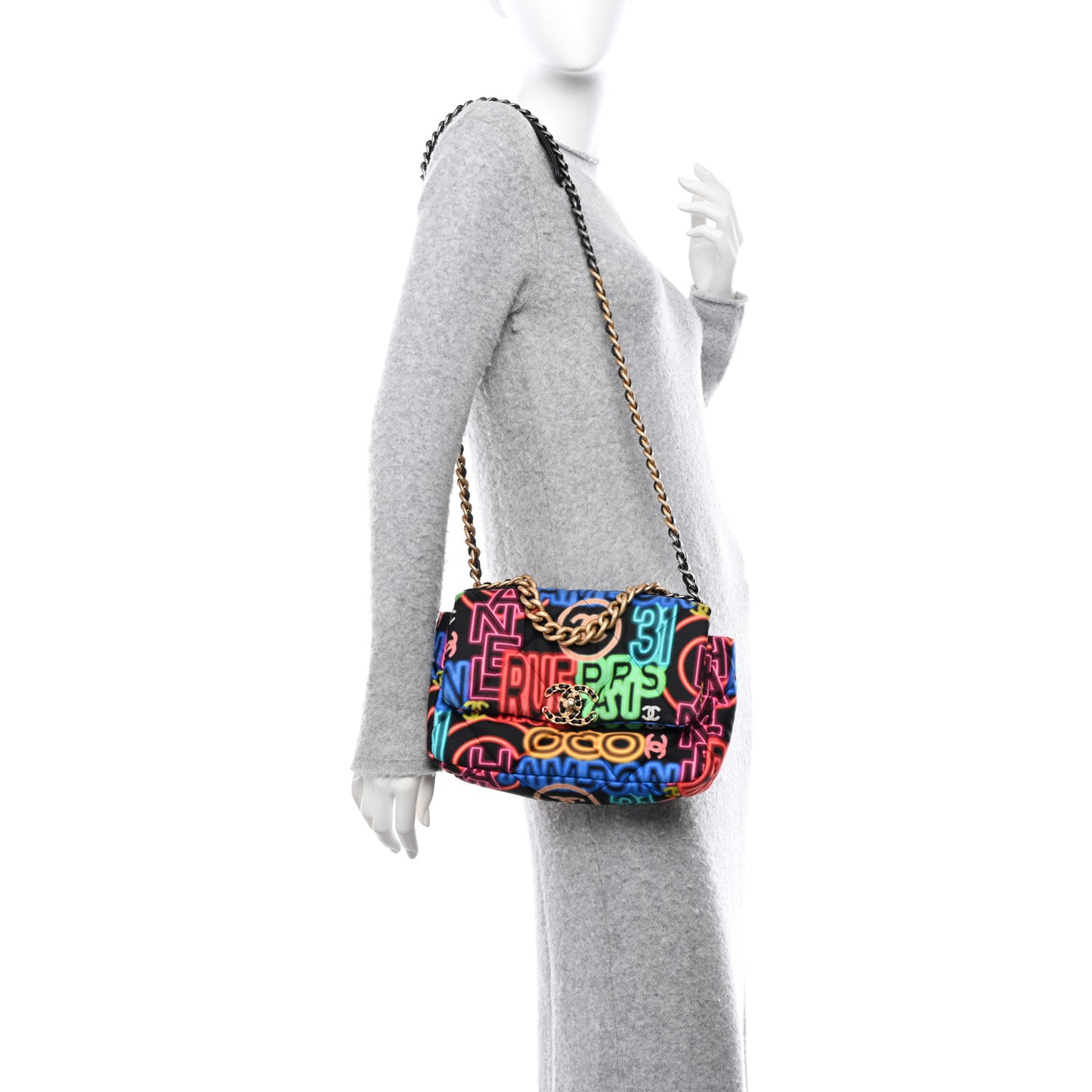 Fabric Printed Medium 19 Flap Black Multicolor