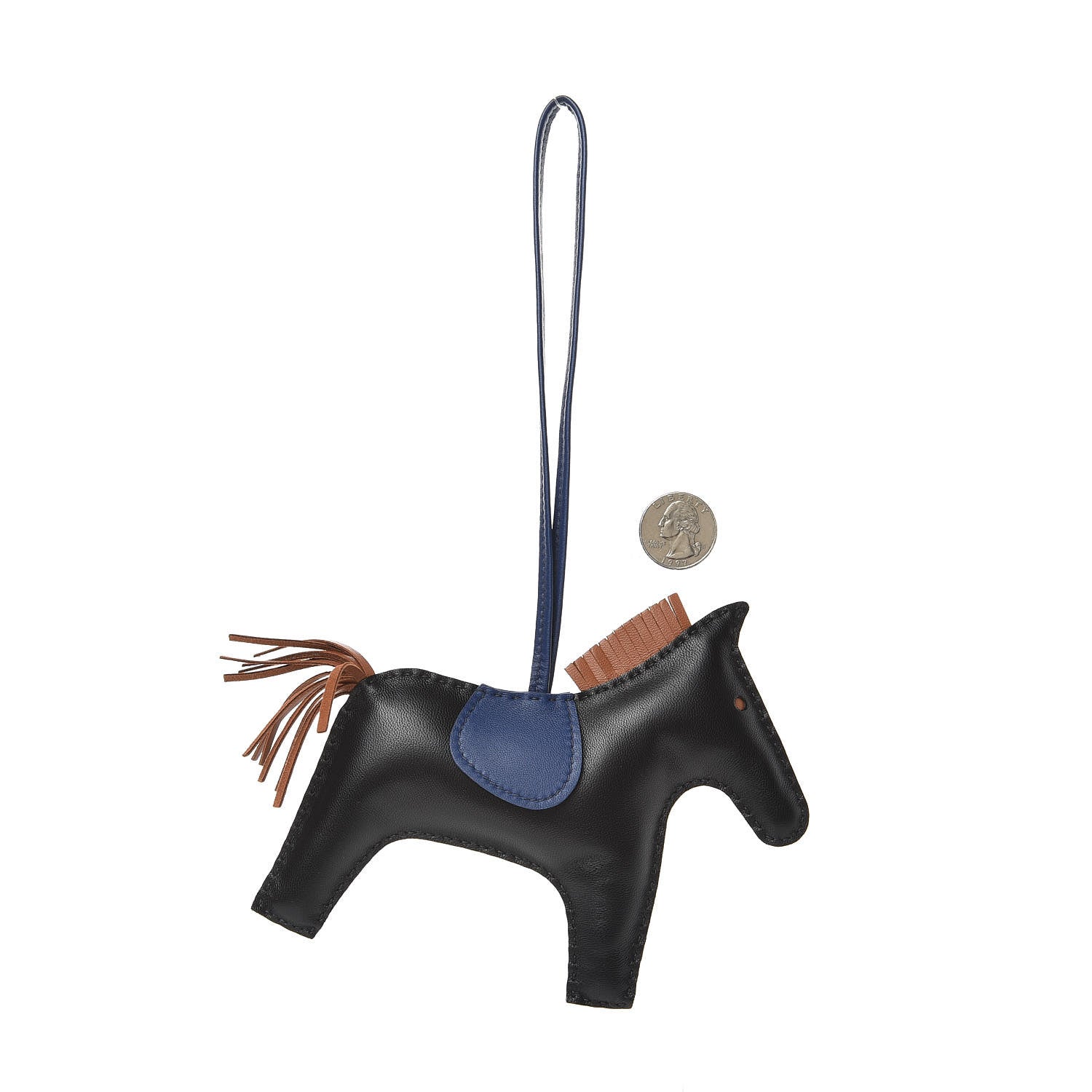 Hermes Milo Lambskin Grigri Rodeo Horse Bag Charm GM Black Bleu Saphir Gold 2 of 4