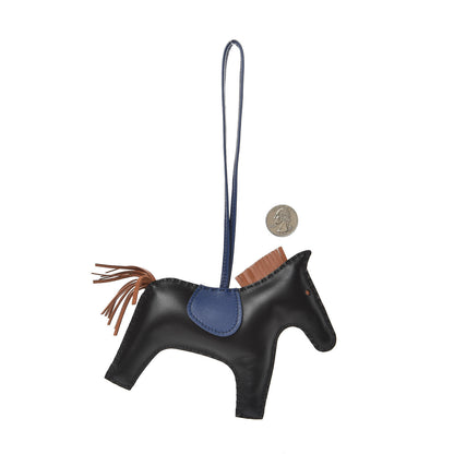 Hermes Milo Lambskin Grigri Rodeo Horse Bag Charm GM Black Bleu Saphir Gold 2 of 4