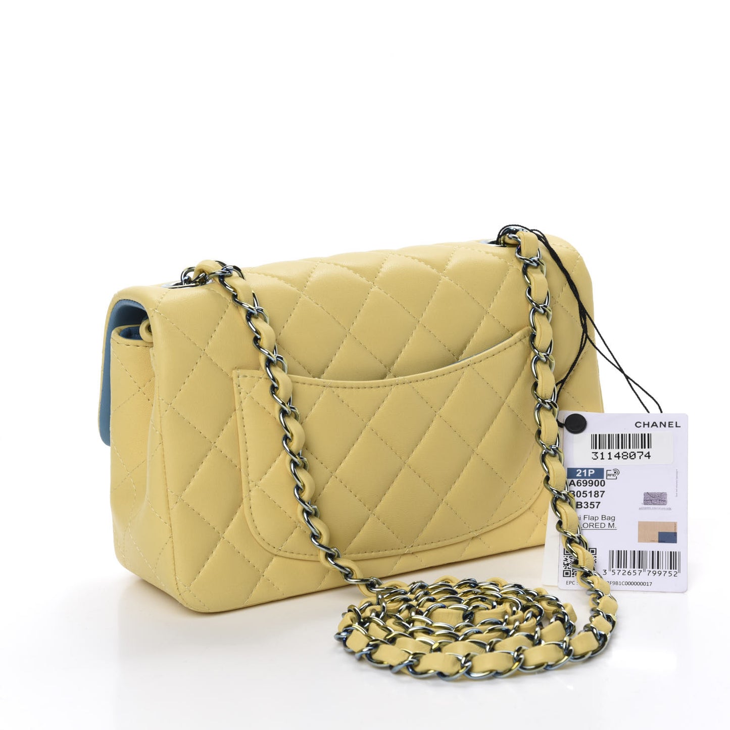 Lambskin Quilted Mini Rectangular Flap Yellow Blue