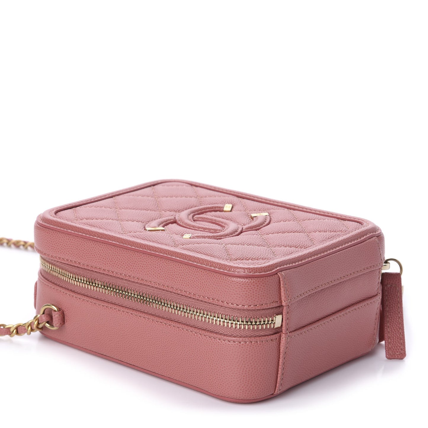 Caviar Quilted CC North South Filigree Vanity Case Pink