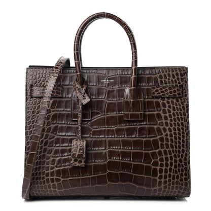 Saint Laurent Calfskin Crocodile Embossed Small Sac De Jour Brown 1 of 11