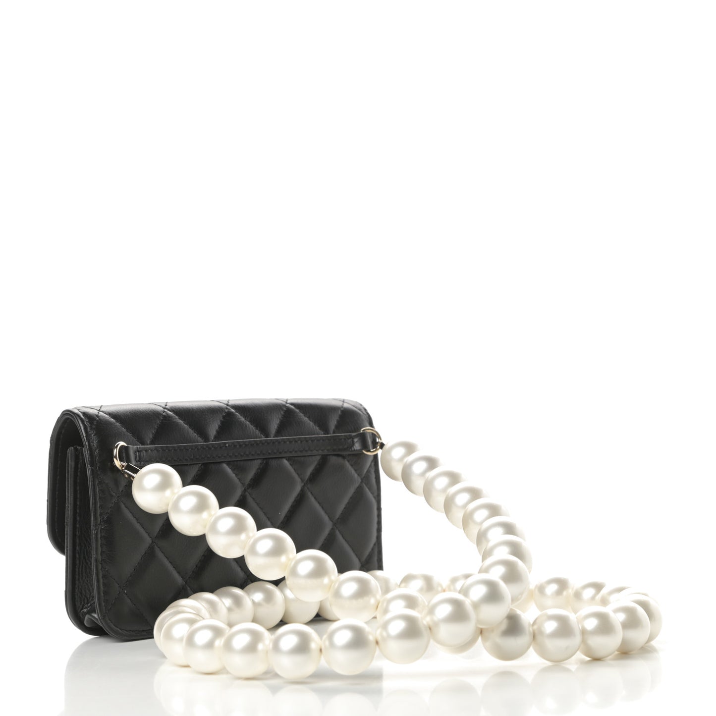 Calfskin Quilted Maxi Pearls Clutch With Chain Black