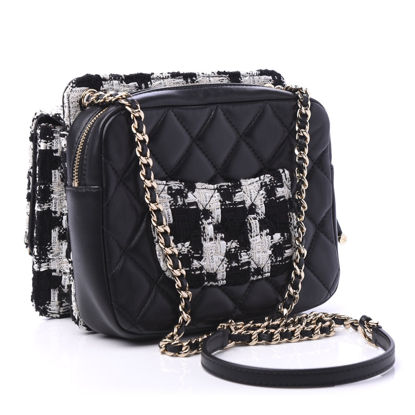 Tweed Lambskin Quilted Flap Black Ecru White