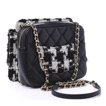 Chanel Tweed Lambskin Quilted Flap Black Ecru White 3 of 12