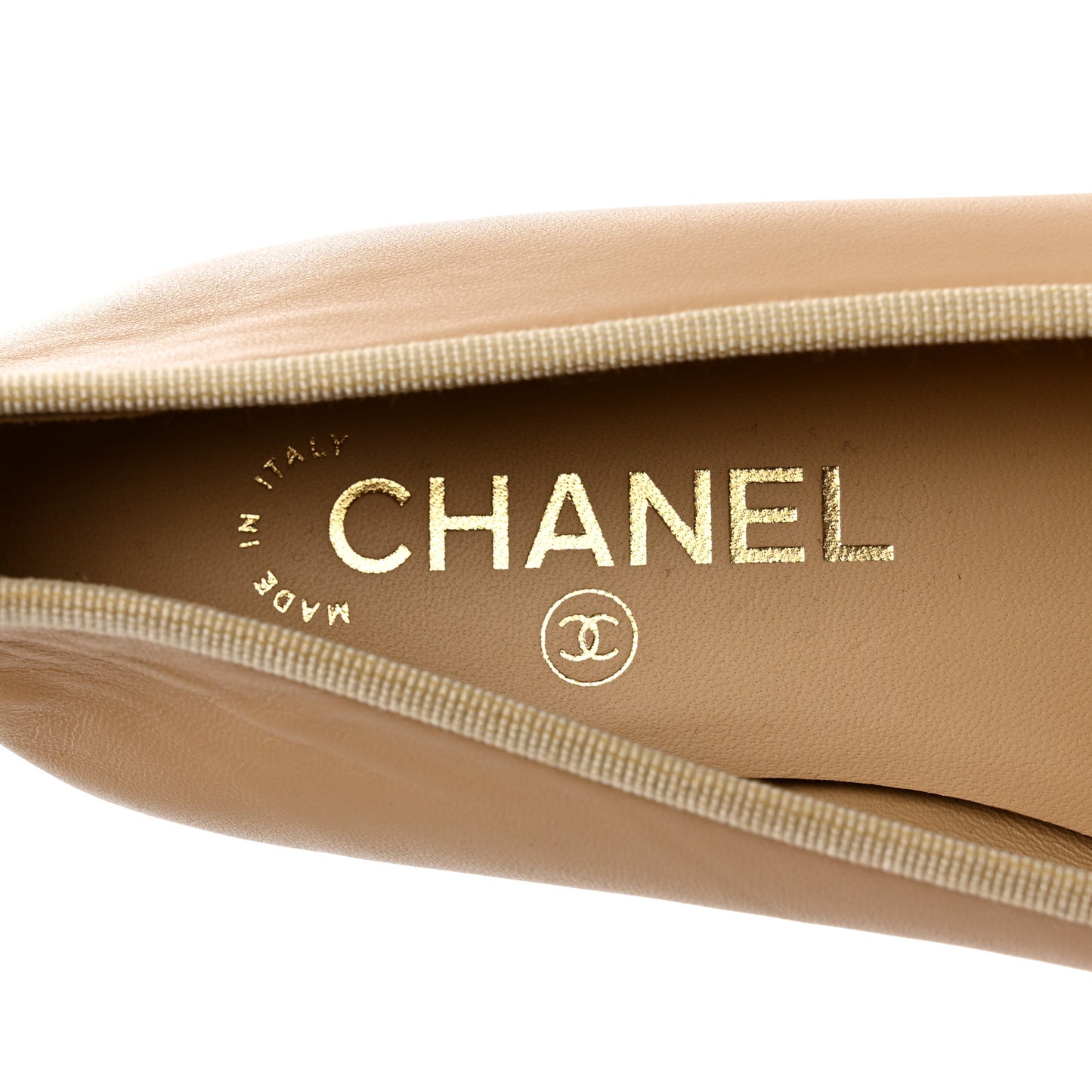 Lambskin Cap Toe CC Ballerina Flats 36 Beige Black