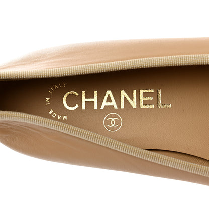Chanel Lambskin Cap Toe CC Ballerina Flats 36 Beige Black 6 of 9
