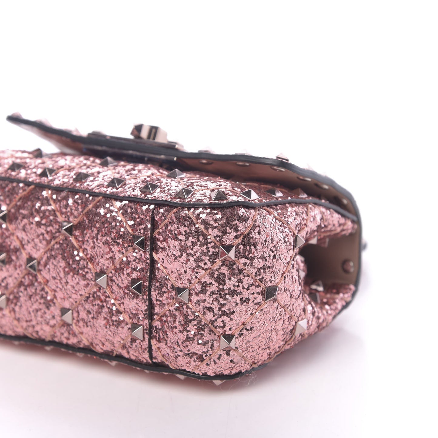 Glitter Micro Rockstud Spike Shoulder Bag Antique Pink