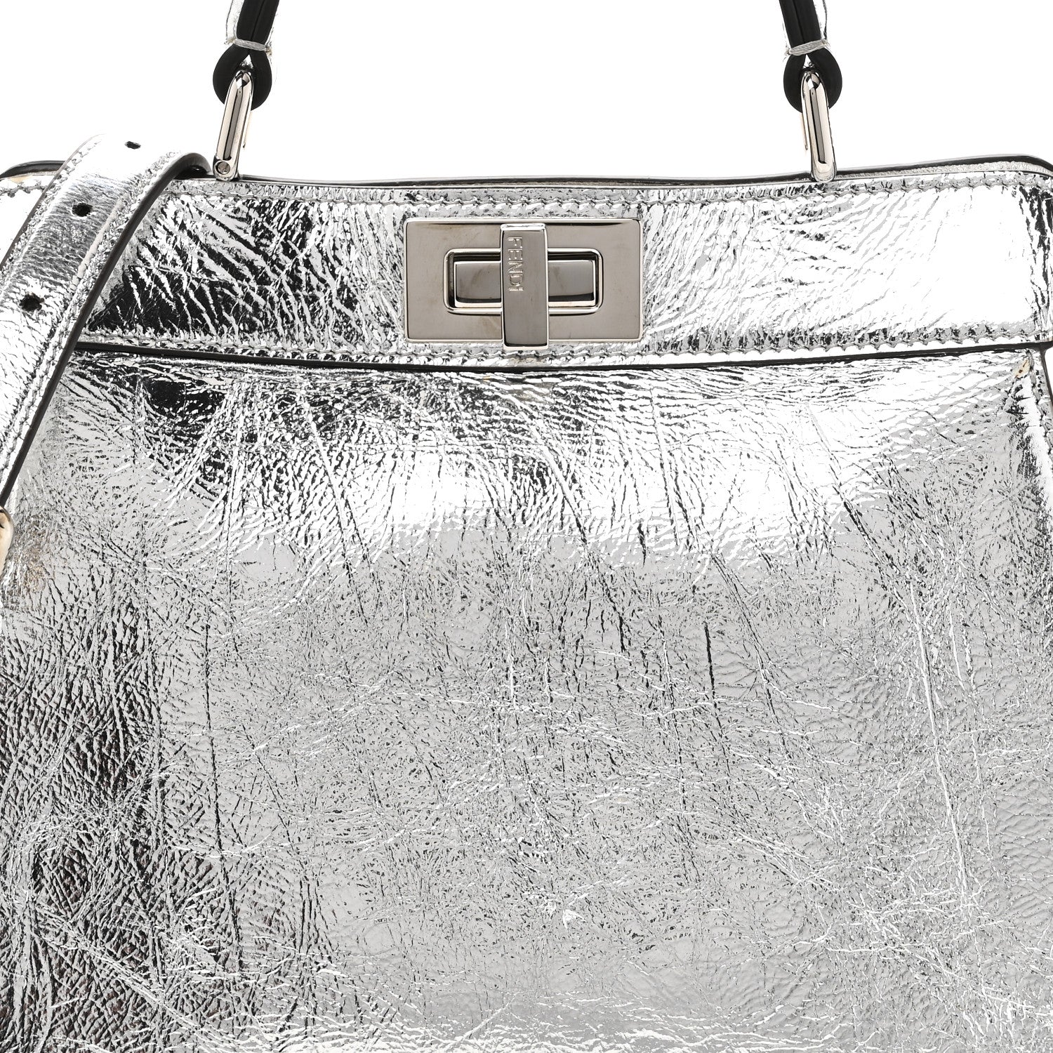 Fendi Rock Millenium Laminata Small Peekaboo I SEE U Satchel Argento 9 of 11