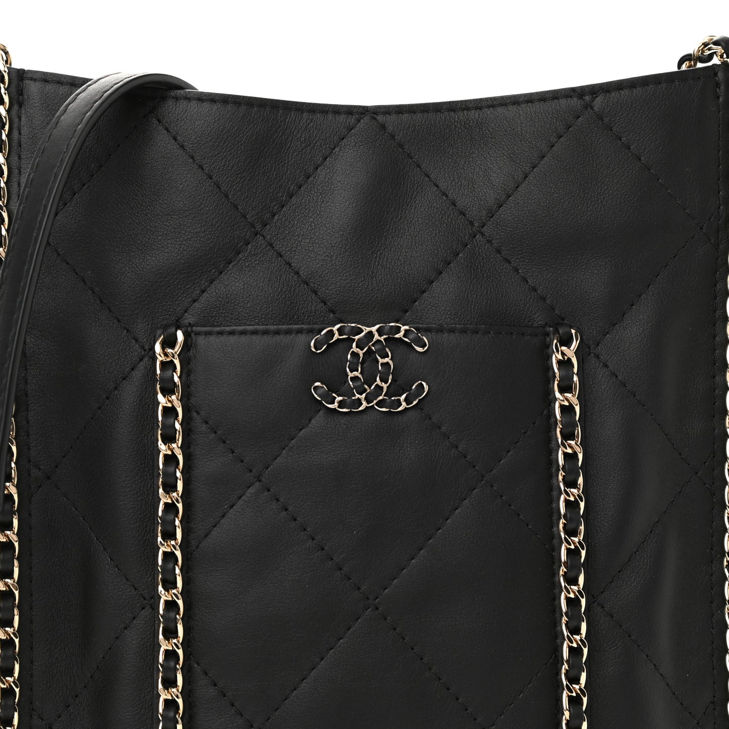Calfskin Quilted Small Chain Flat Tote Black