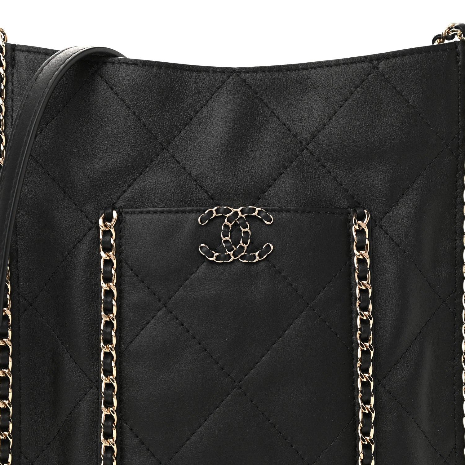 Chanel Calfskin Quilted Small Chain Flat Tote Black 8 of 13