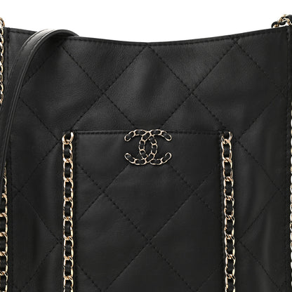 Chanel Calfskin Quilted Small Chain Flat Tote Black 8 of 13