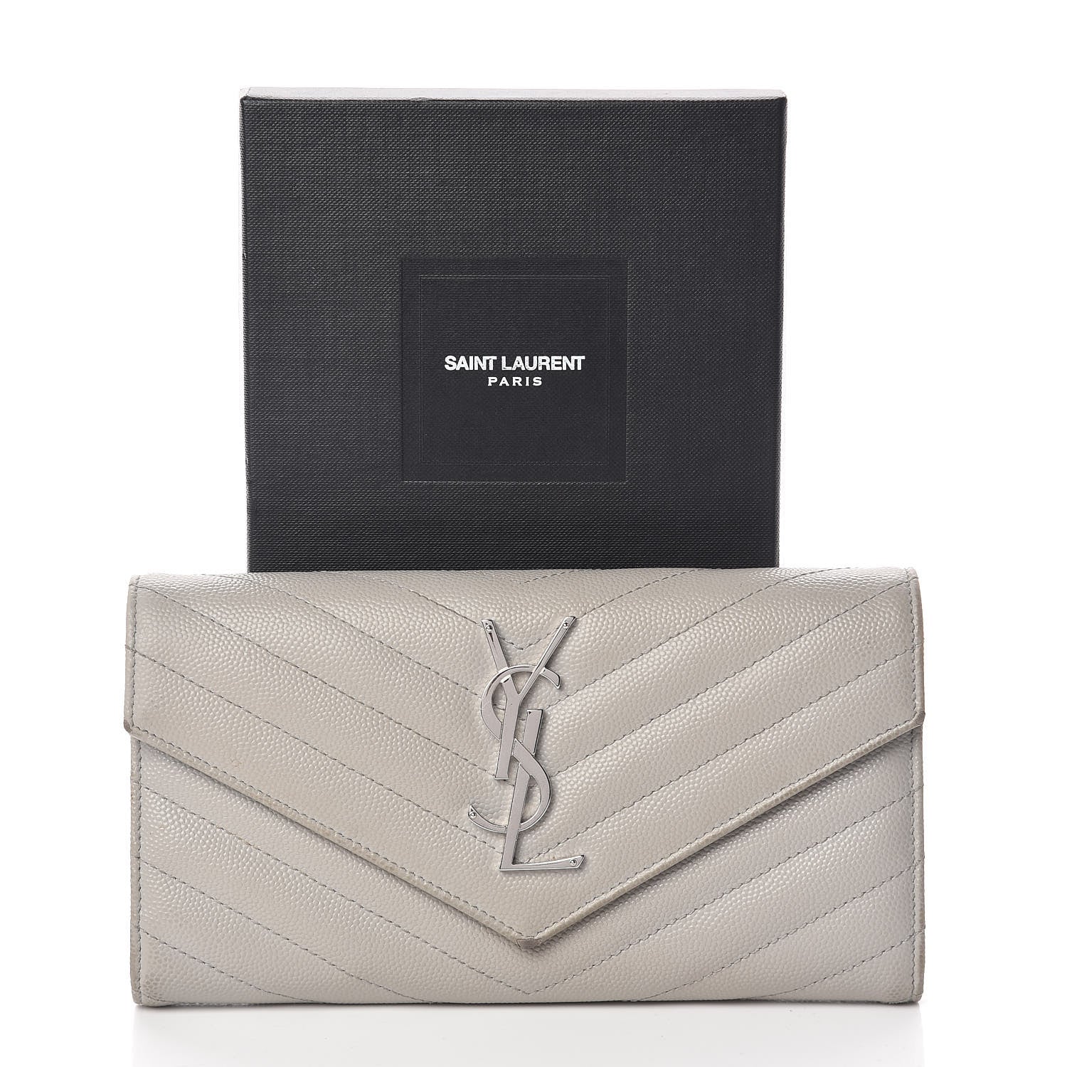 Saint Laurent Grain De Poudre Matelasse Chevron Monogram Flap Wallet Souris 11 of 11