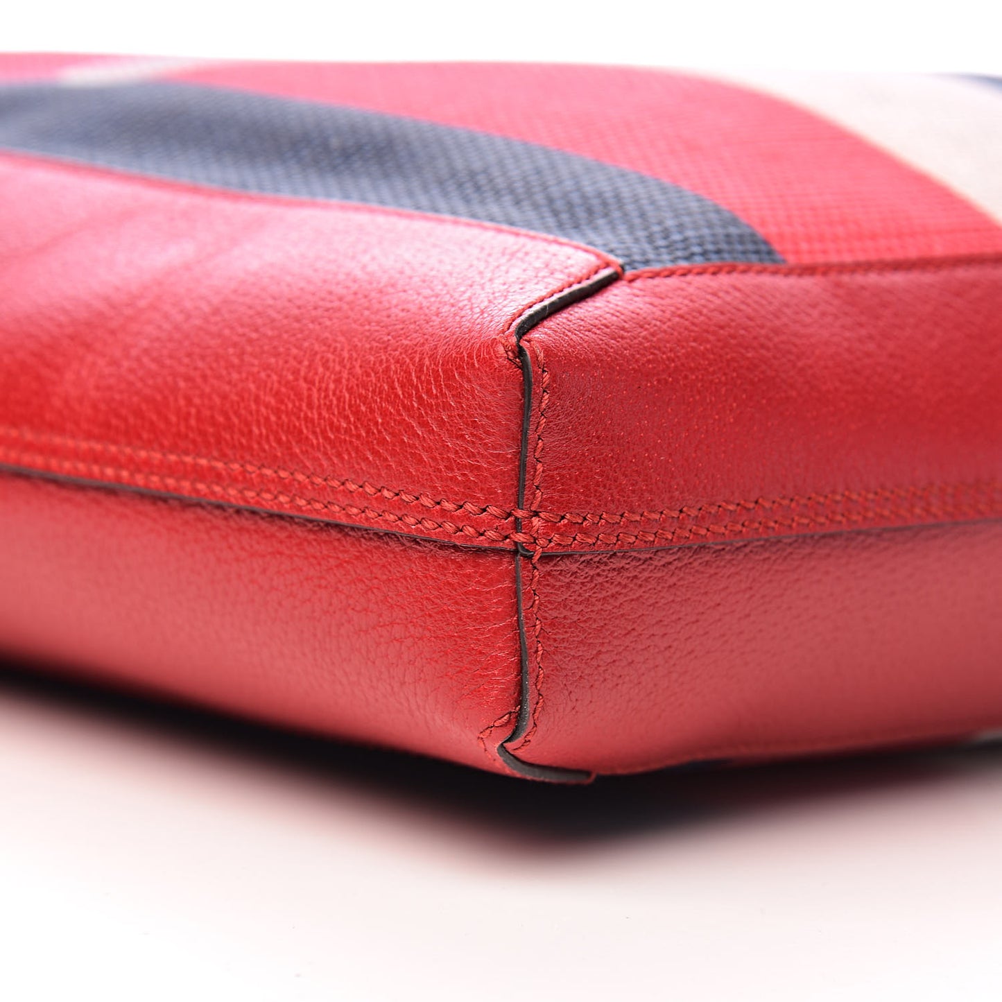 Canvas Calfskin Sylvie Stripe Logo Mens Tote Red White Blue