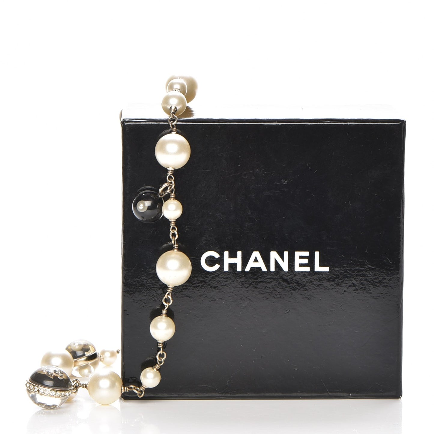 Pearl Crystal CC Beaded Long Necklace Gold