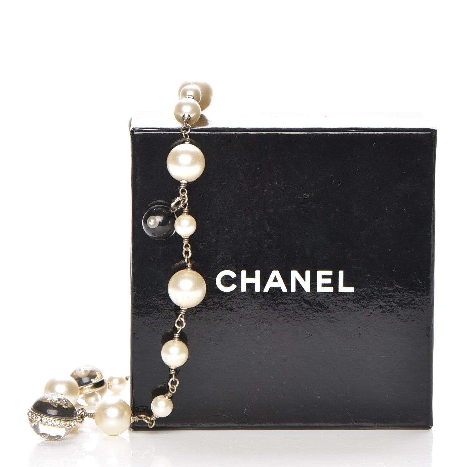 Chanel Pearl Crystal CC Beaded Long Necklace Gold 6 of 6