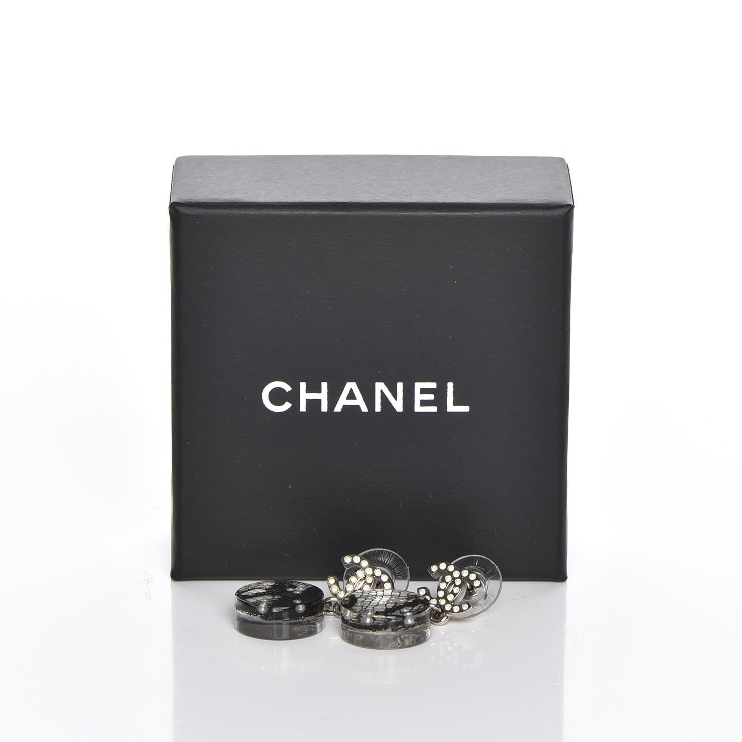 Chanel Resin Crystal Pearl Lace CC Drop Earrings Black Silver 6 of 6