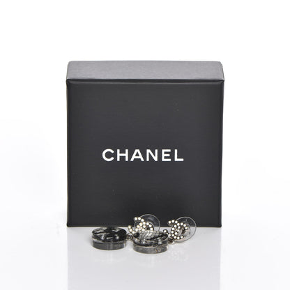 Chanel Resin Crystal Pearl Lace CC Drop Earrings Black Silver 6 of 6