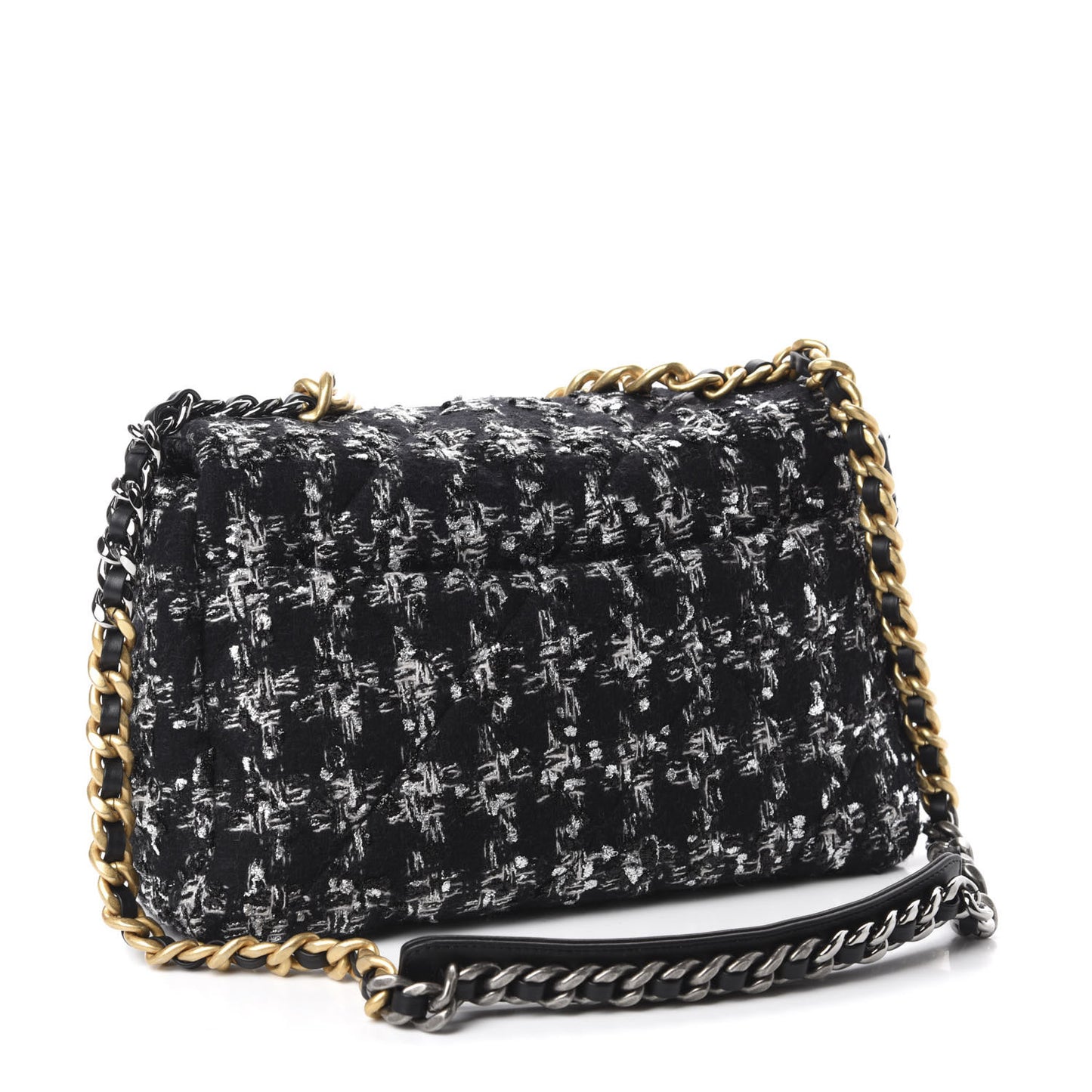 Tweed Quilted Large 19 Flap Black Ecru White