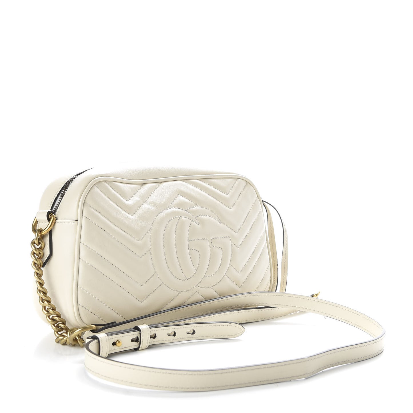 Calfskin Matelasse Small GG Marmont Chain Shoulder Bag White