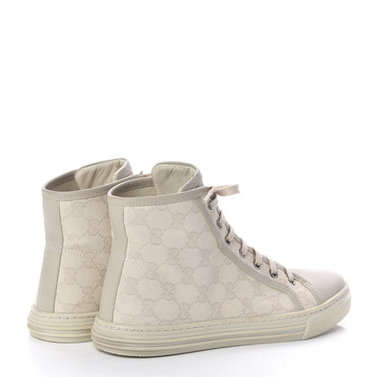 Gucci Washed Cotton GG Monogram Calfskin Womens High Top Sneakers 38 White Mystic White Great White 5 of 10