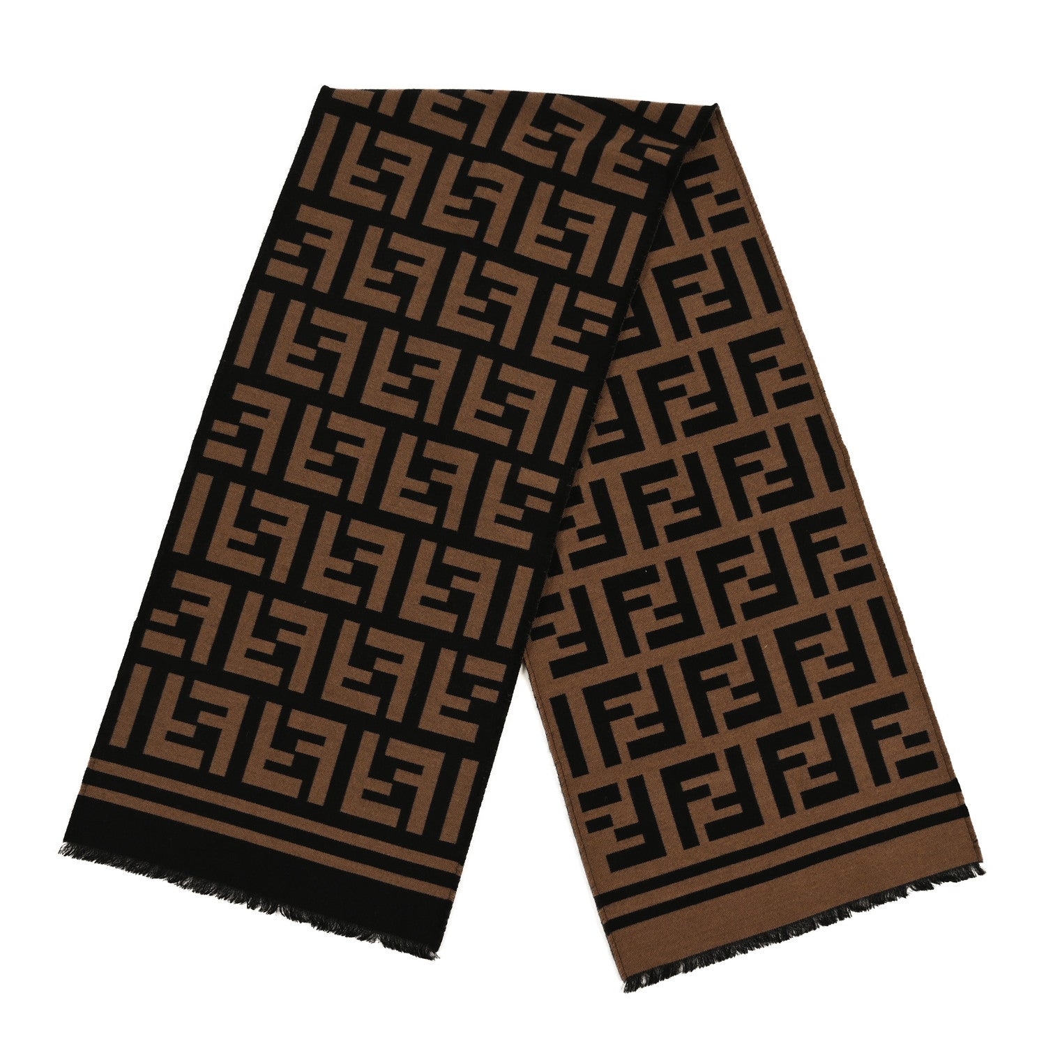 Fendi Wool FF Scarf Brown Black Brown Black 2 of 3