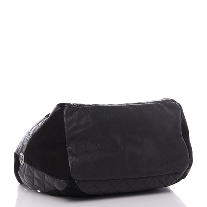 Chanel Goatskin Suede Calfskin Quilted Patchwork Drawstring Bag Black 3 of 9