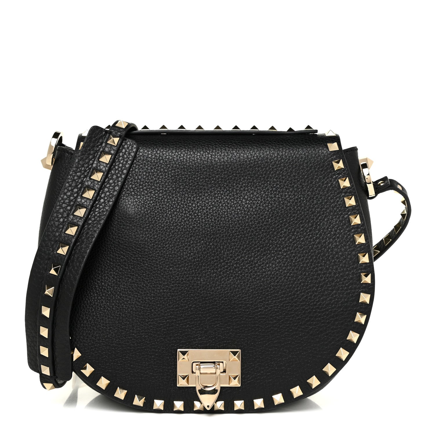 Valentino Garavani Grained Calfskin Rockstud Saddle Bag Black 1 of 16