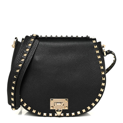 Valentino Garavani Grained Calfskin Rockstud Saddle Bag Black 1 of 16