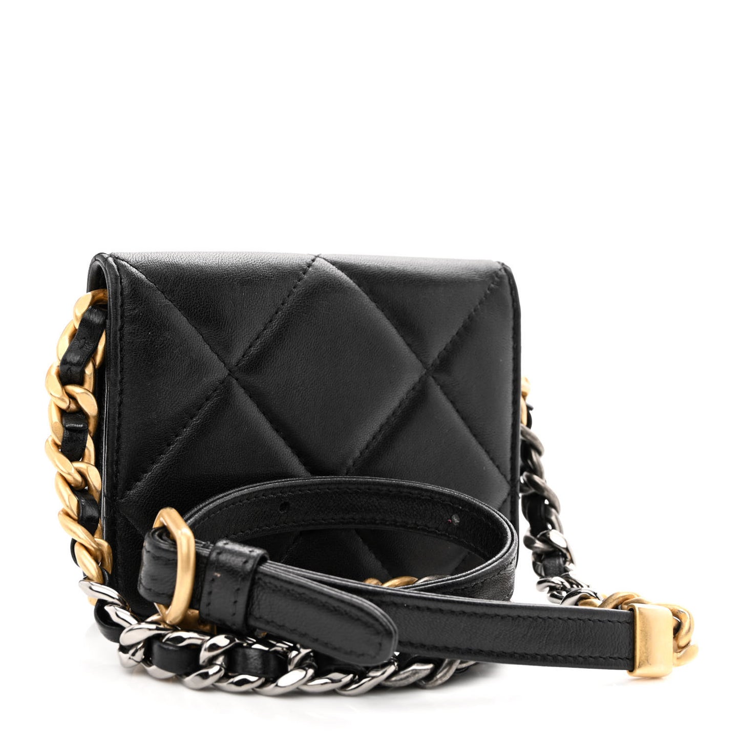 Lambskin Quilted Chanel 19 Flap Belt Bag Black