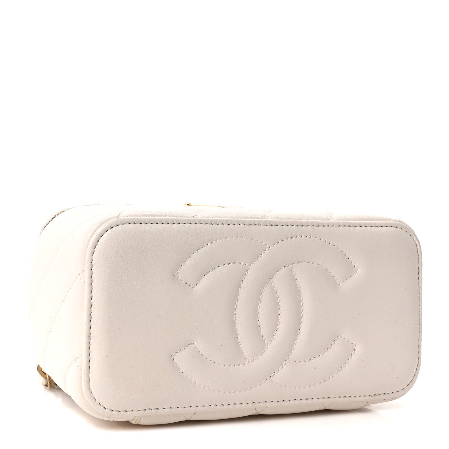 Chanel Lambskin Quilted Pearl Crush Small Vanity Case With Chain  White 4 of 10