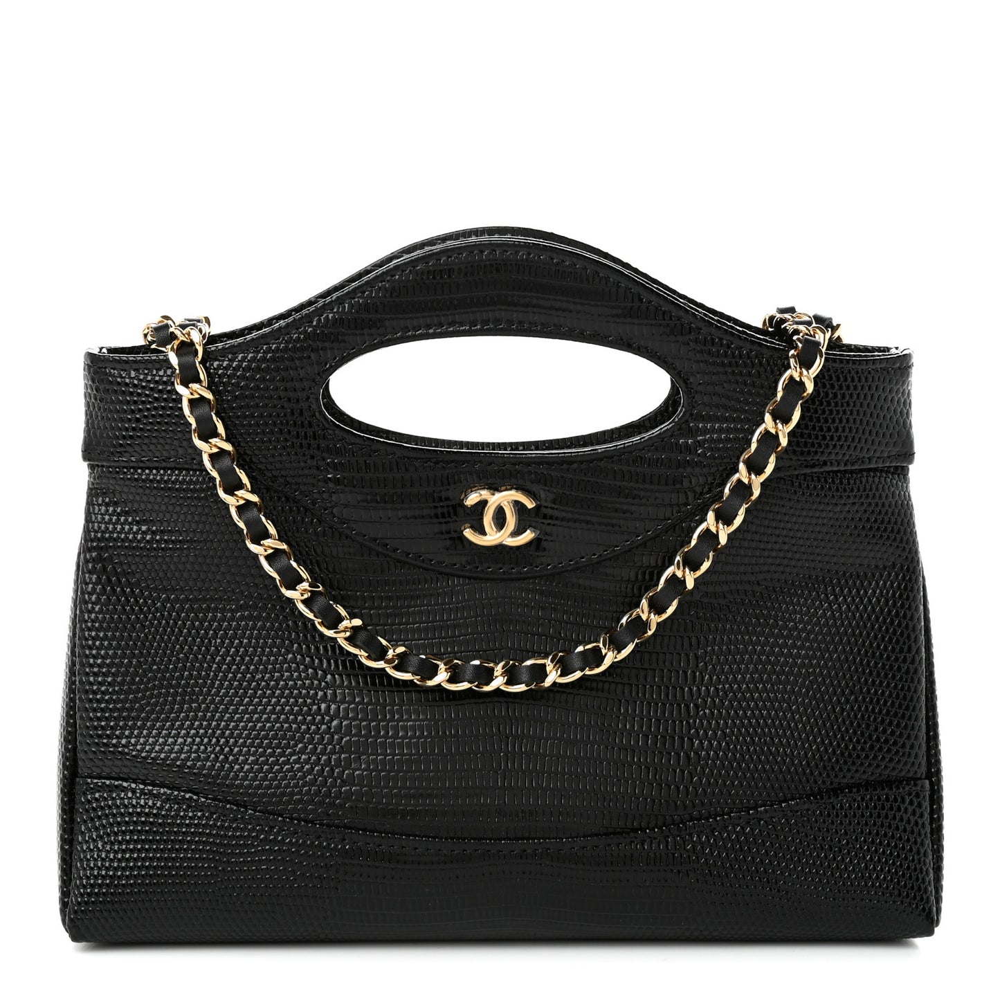 Calfskin Lizard Embossed Quilted Nano 31 Shopping Bag Black