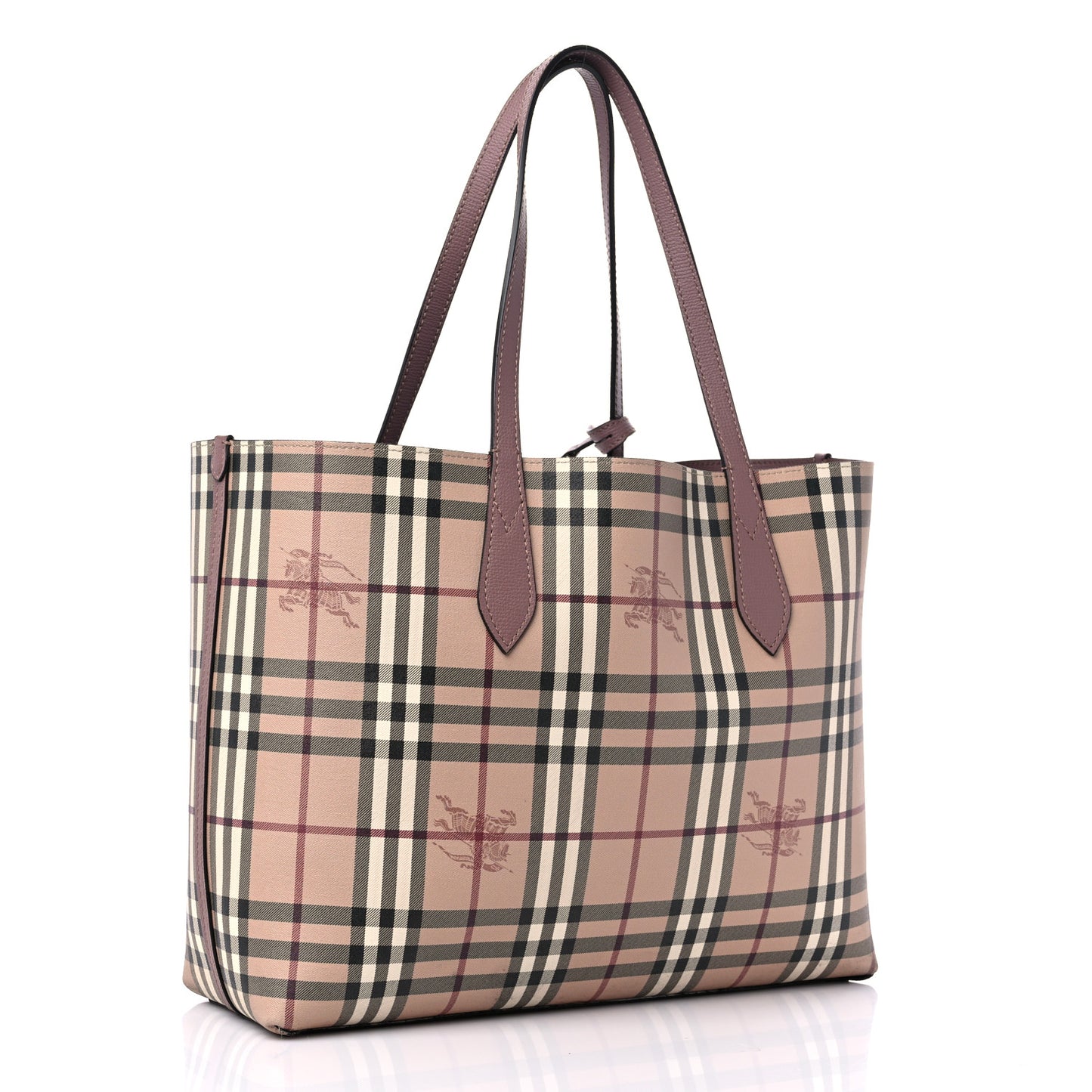 Grainy Calfskin Haymarket Check Medium Reversible Tote Dusty Pink