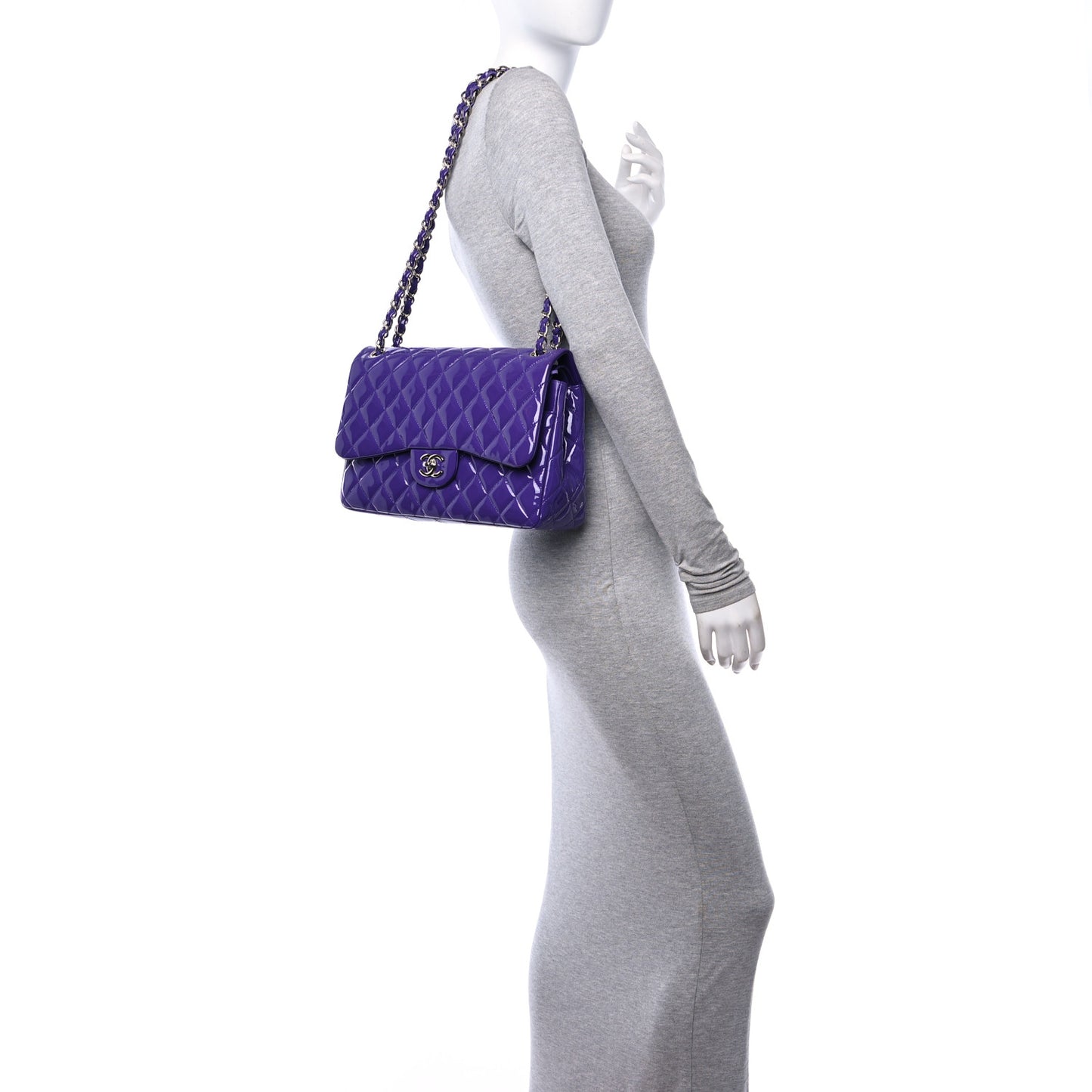 Patent Calfskin Quilted Jumbo Double Flap Purple