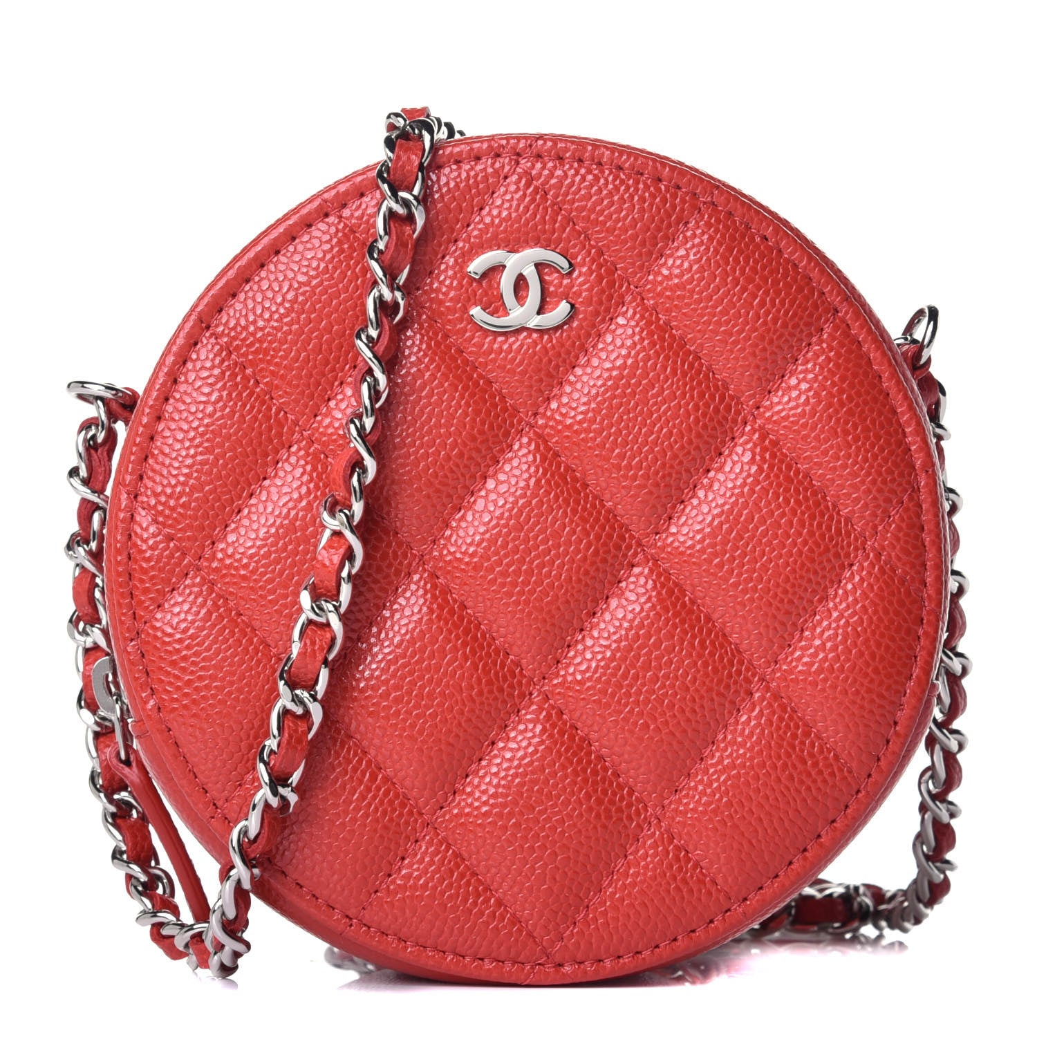 Chanel Caviar Quilted Round Clutch With Chain Red 1 of 9