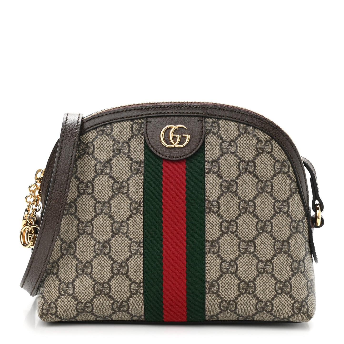 GG Supreme Monogram Textured Dollar Calfskin Web Small Ophidia Dome Shoulder Bag Beige Ebony New Acero