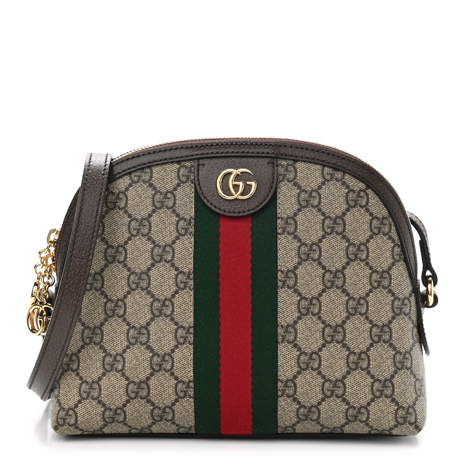 Gucci GG Supreme Monogram Textured Dollar Calfskin Web Small Ophidia Dome Shoulder Bag Beige Ebony New Acero 1 of 10
