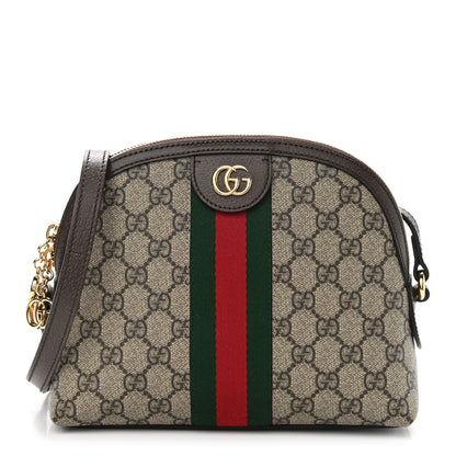 Gucci GG Supreme Monogram Textured Dollar Calfskin Web Small Ophidia Dome Shoulder Bag Beige Ebony New Acero 1 of 10