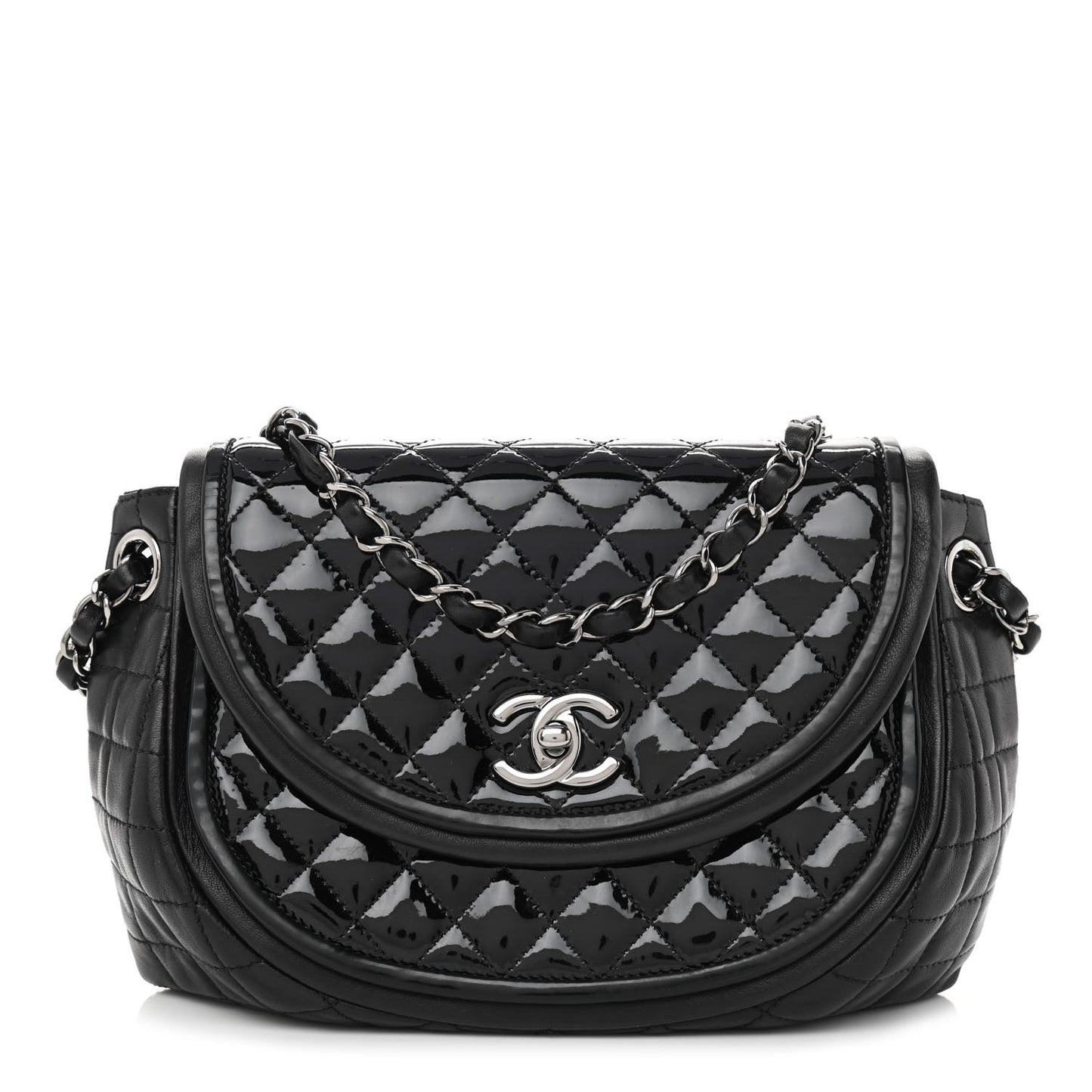 Lambskin Patent Classic Twist Crescent Flap Bag Black