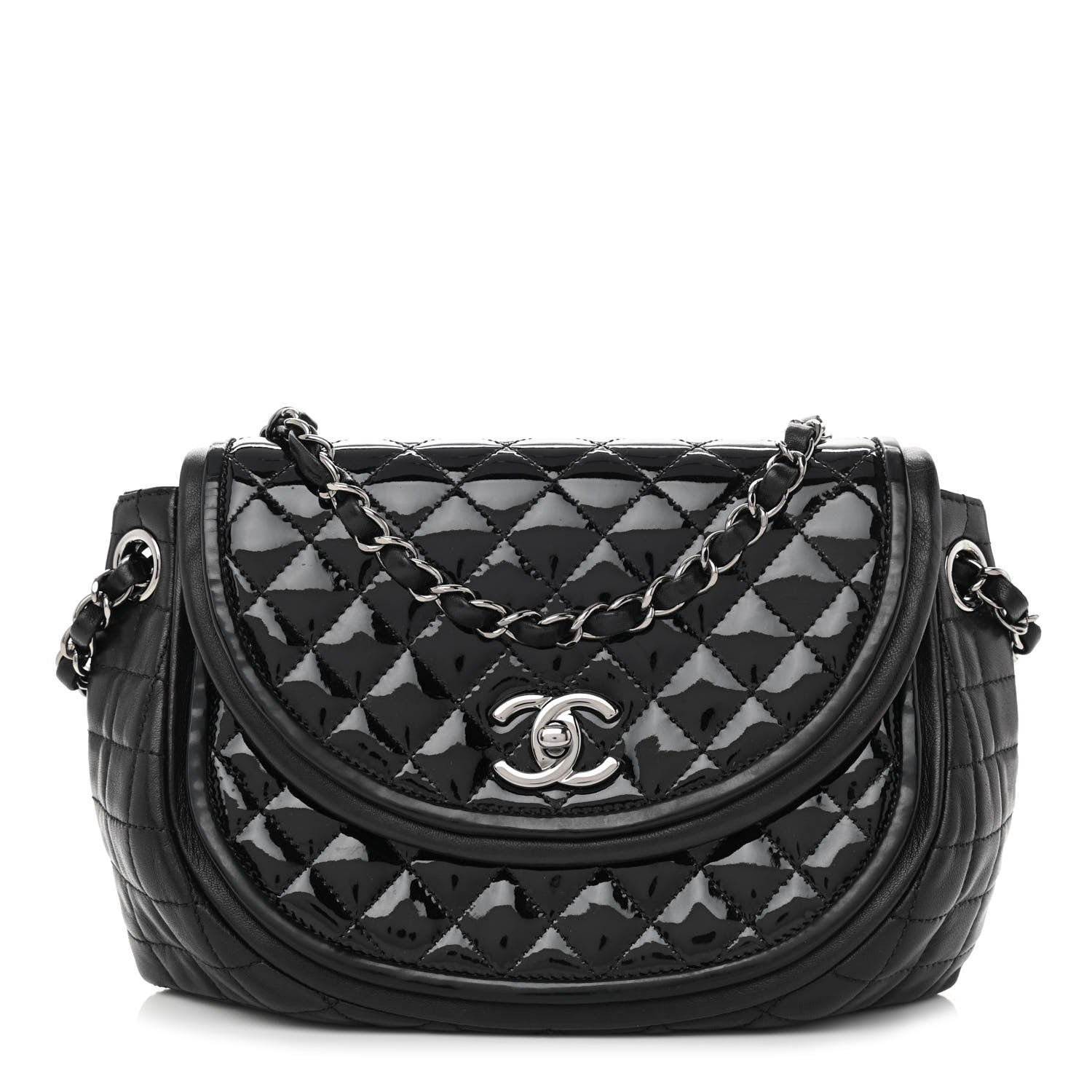 Chanel Lambskin Patent Classic Twist Crescent Flap Bag Black 1 of 11