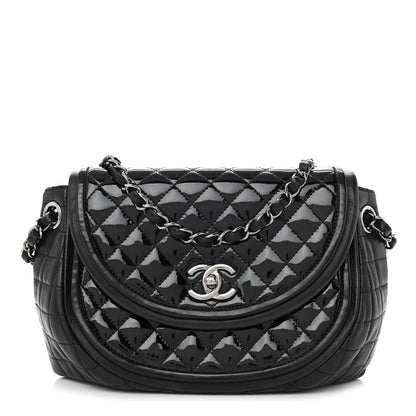 Chanel Lambskin Patent Classic Twist Crescent Flap Bag Black 1 of 11