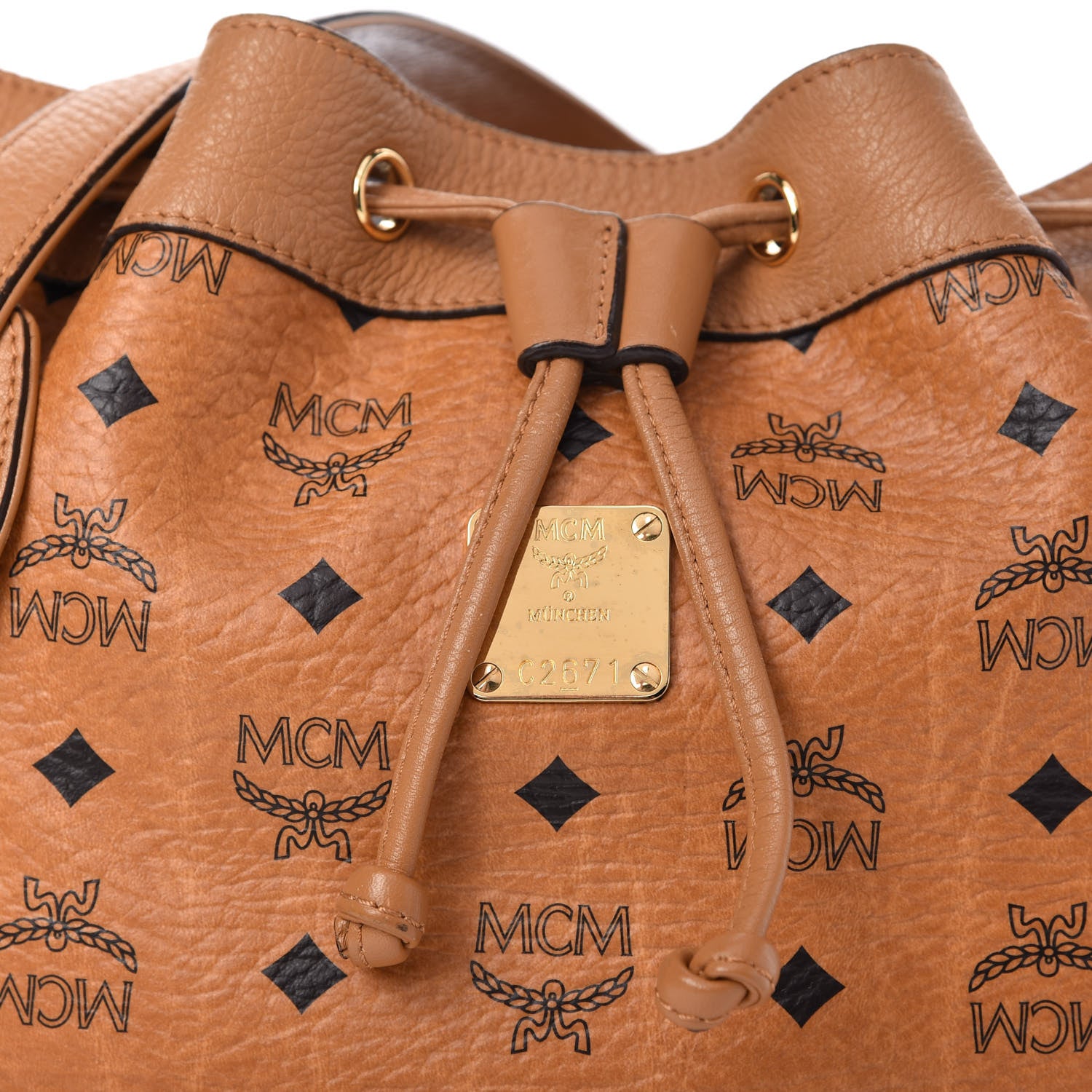 MCM Visetos Essential Drawstring Bucket Bag Cognac 10 of 11
