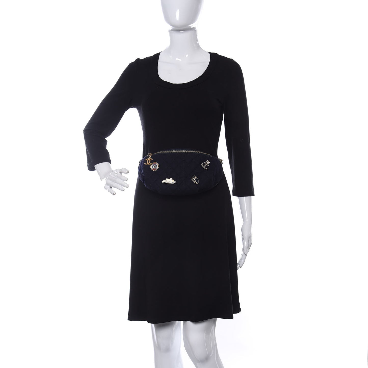 Wool Lambskin Quilted Paris Hamburg Charms Waist Bag Dark Navy