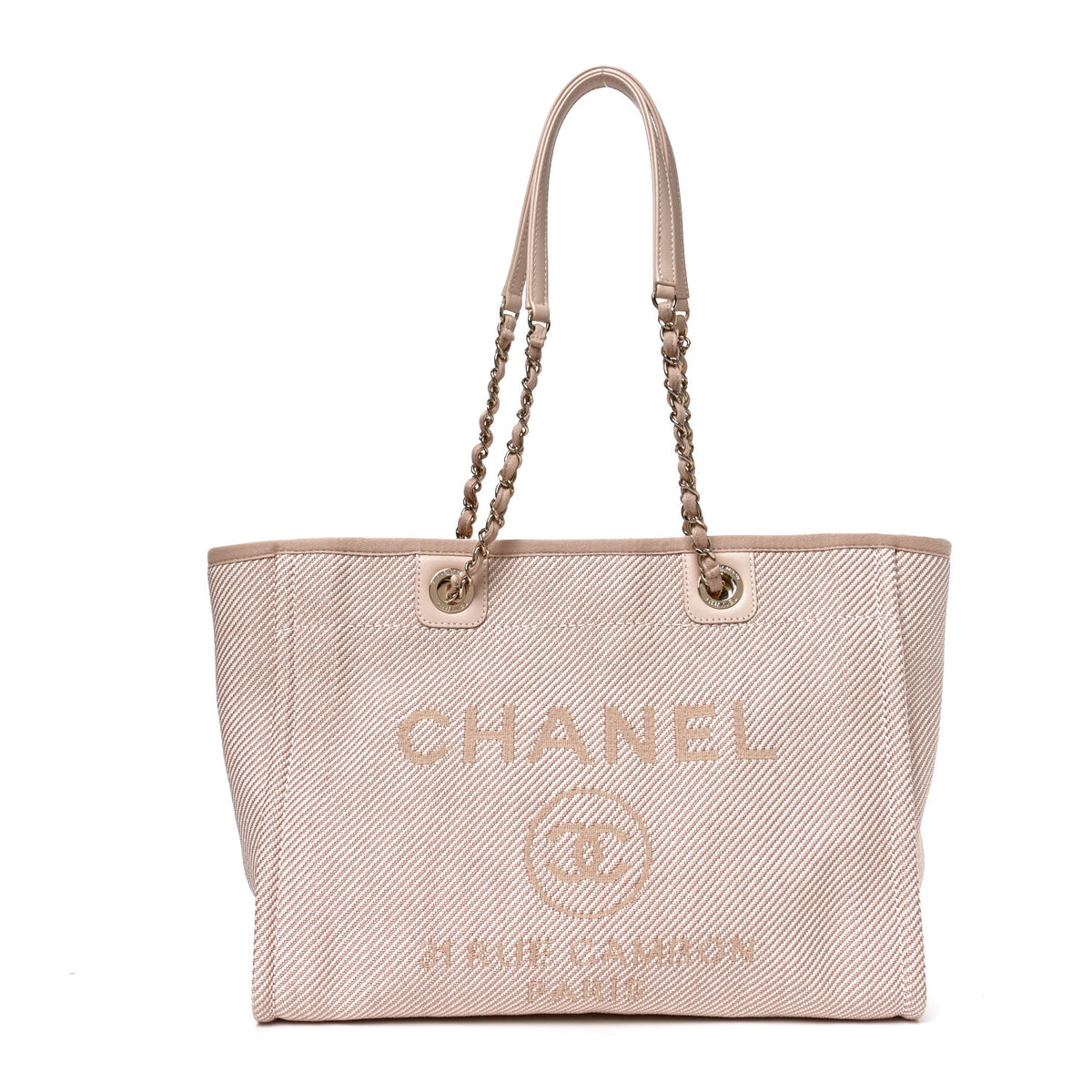 Mixed Fibers Calfskin Small Deauville Tote Beige