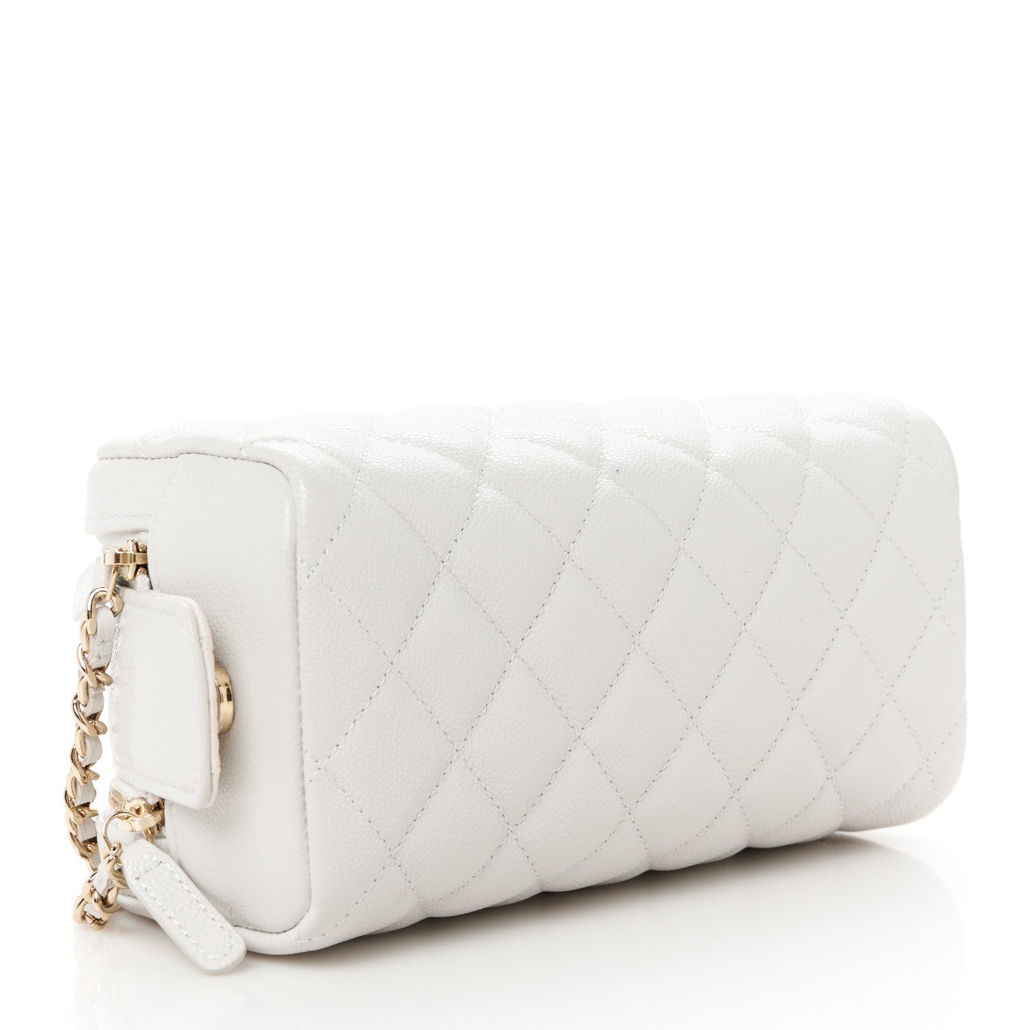 Chanel Caviar Quilted Toiletry Case With Chain Light Grey 4 of 12