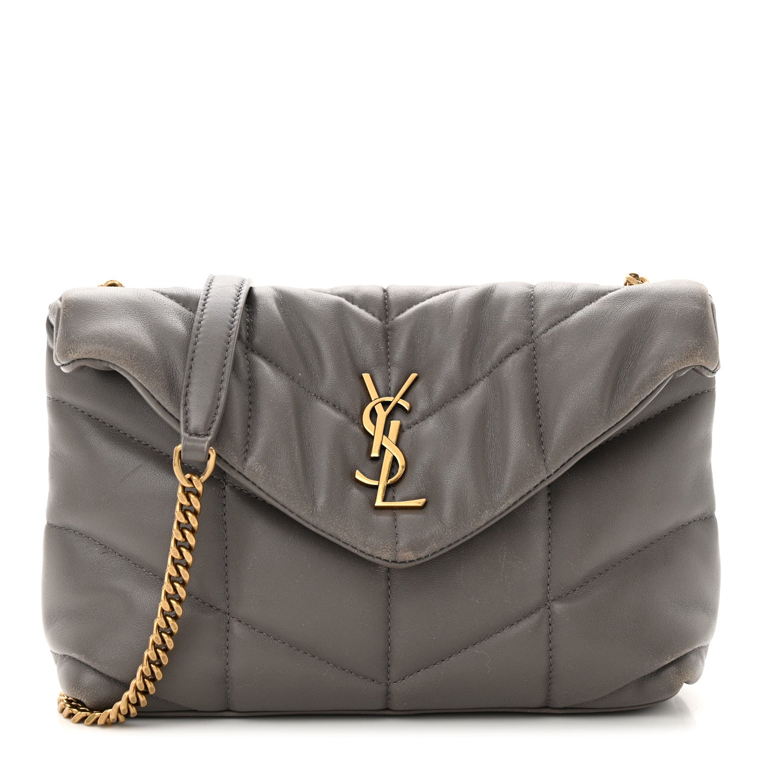 Saint Laurent Lambskin Quilted Toy Loulou Puffer Monogram Chain Satchel Fog 1 of 17